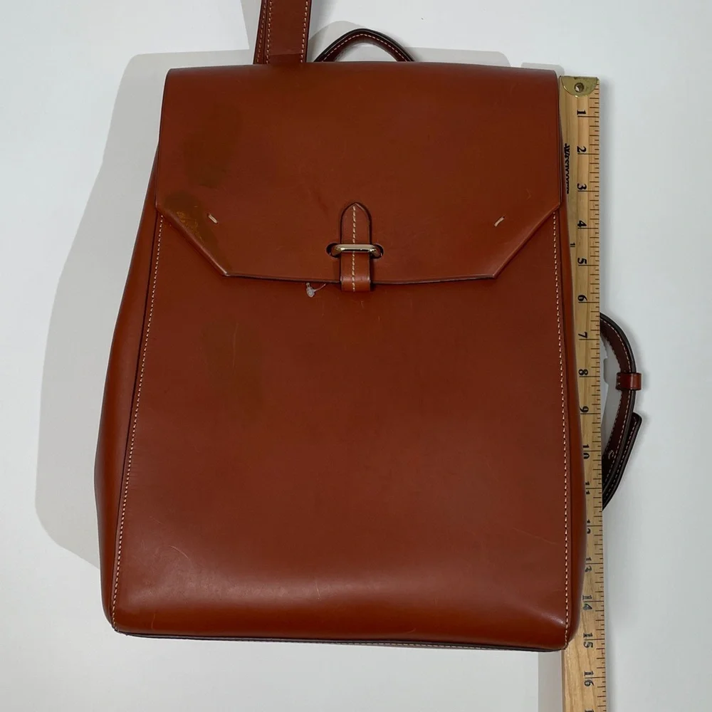 Paul Stuart 100% Leather Backpack Tan Brown Red Lining Gold Hardware